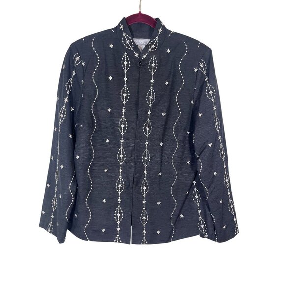 Vintage Silk Floral Jacket XL Black Celestial Boho Retro Classic Preppy Resort - Picture 1 of 14